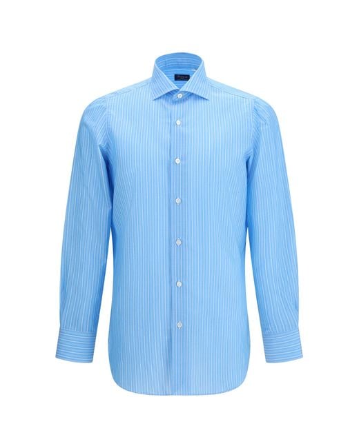 Finamore 1925 Blue Regular Striped Shirt Solid Kaki for men