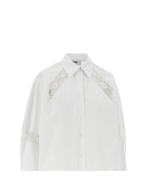 MSGM White Shirt Dress With Lace Inserts