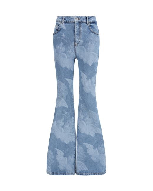 Fiorucci Blue Flare Skinny Angel-Print Jeans Medium