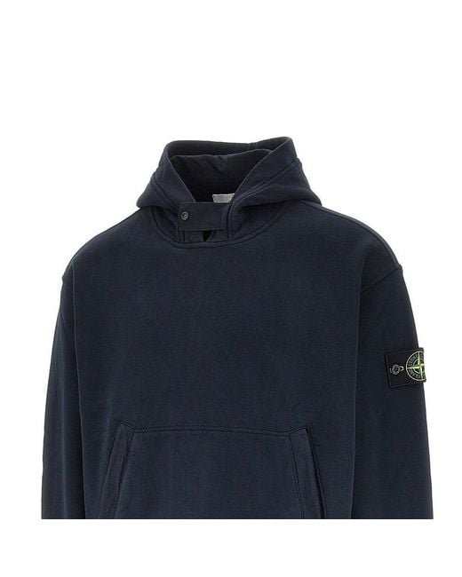 Stone Island Blue Cotton French Terry Hoodie for men