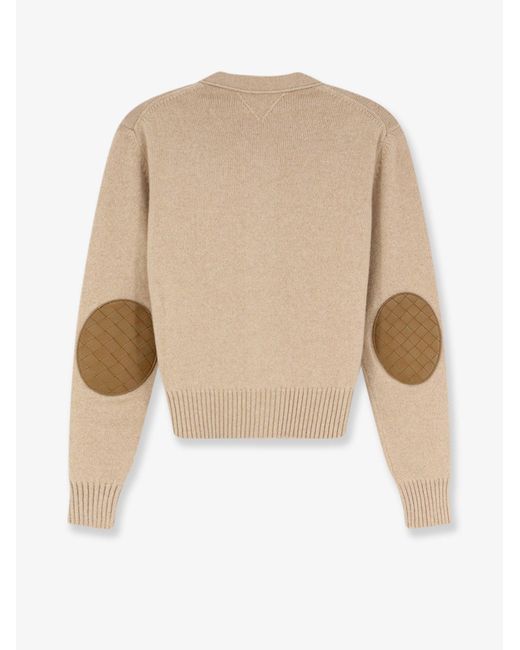 Bottega Veneta Natural Cashmere Blend Cardigan With Intrecciato Logo Patch