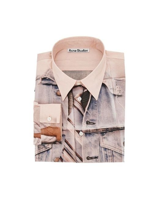 Acne Pink Cotton Shirt With Trompe-L'Œil Print for men