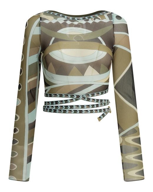 Women's Green Vivara Print Tulle Top