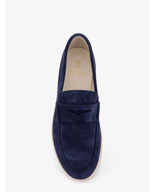 Brunello Cucinelli Blue Flat Shoes Suede for men
