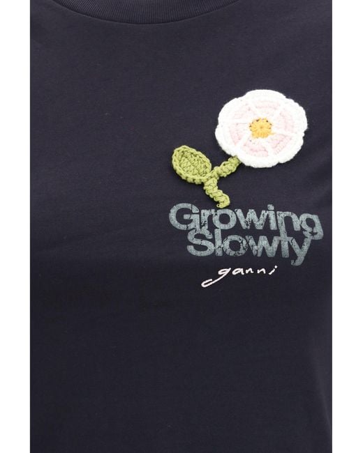 Ganni Blue Embroidered T-Shirt
