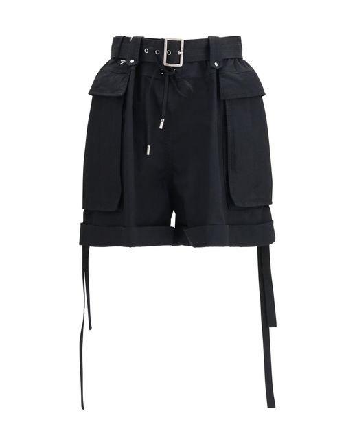 Women's Black Cotton Shorts With Belt