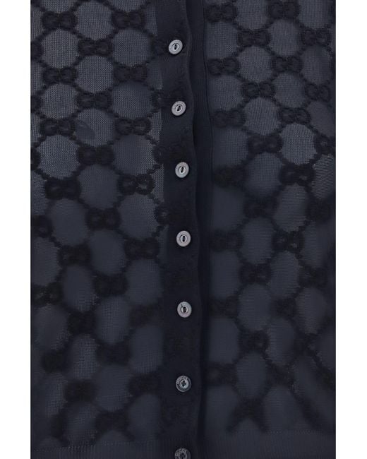 Gucci Blue Gg All-Over Viscose Crepe Cardigan