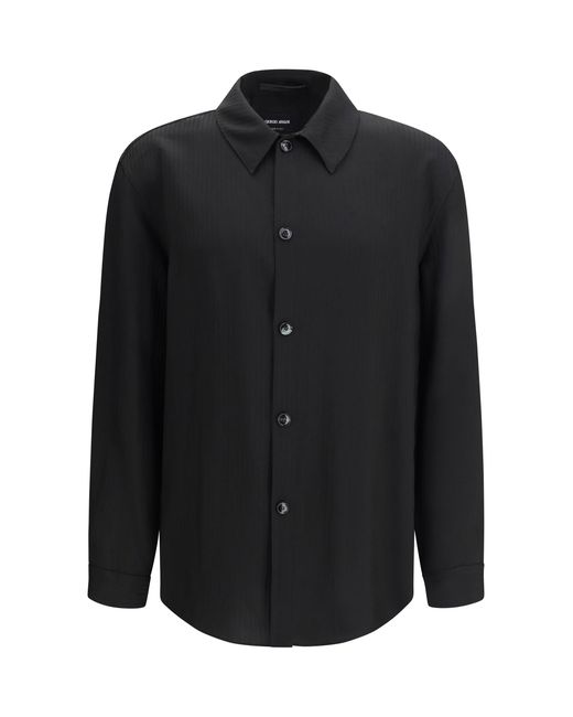 Giorgio Armani Black Chevron Viscose Twill Shirt for men