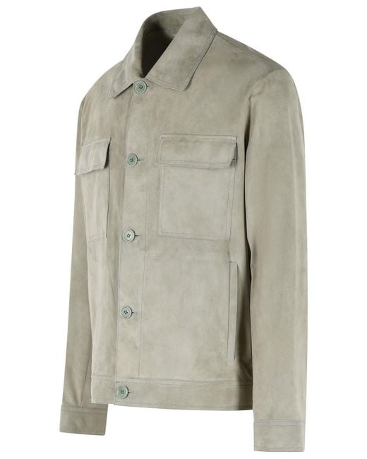 Salvatore Santoro Green Smoke Suede Jacket for men