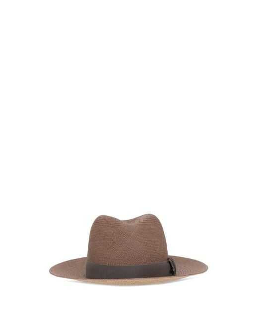 Brunello Cucinelli Brown Straw Fedora Hat