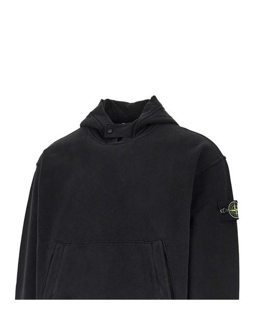 Stone Island Black Cotton French Terry Hoodie for men