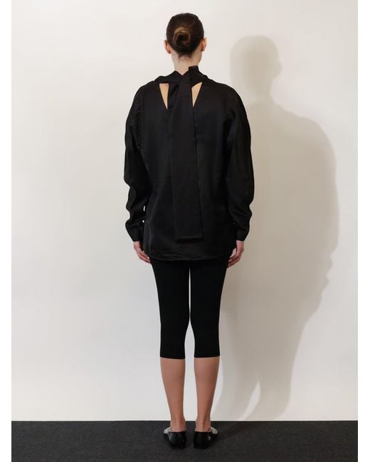 Totême Black Cowl Neck Viscose And Linen Shirt