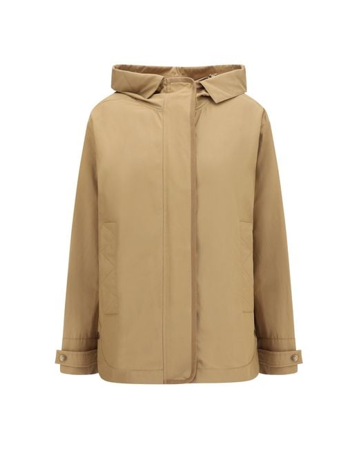 Moncler Natural Hooded Jacket With Logo Patch