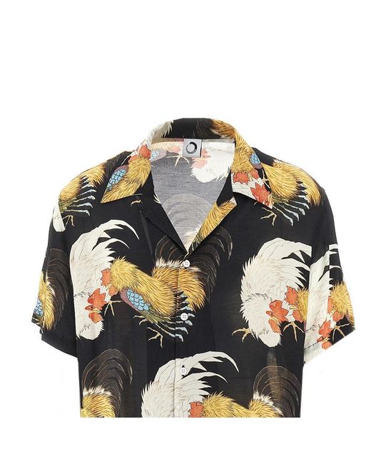 Endless Joy Black 'Roosters' Silk Shirt for men