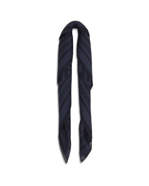 Fendi Blue Ff Wool And Silk Scarf for men