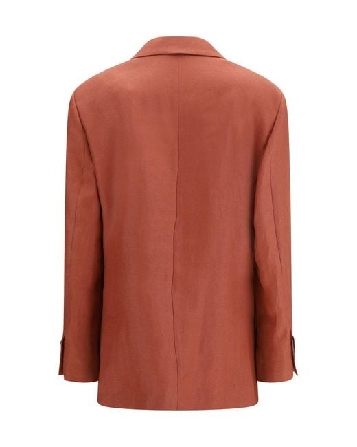 Brunello Cucinelli Orange Single-Breasted Linen Blazer