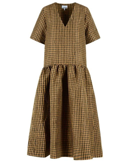 Ganni Natural Two-Tone Polyester Dress