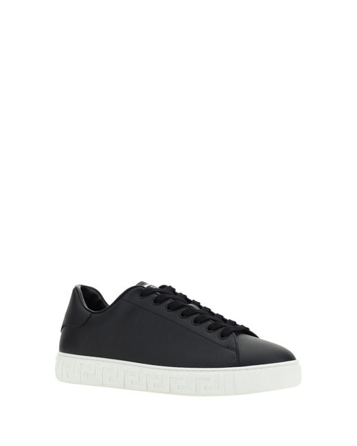 Versace Black Greca Leather Sneakers for men