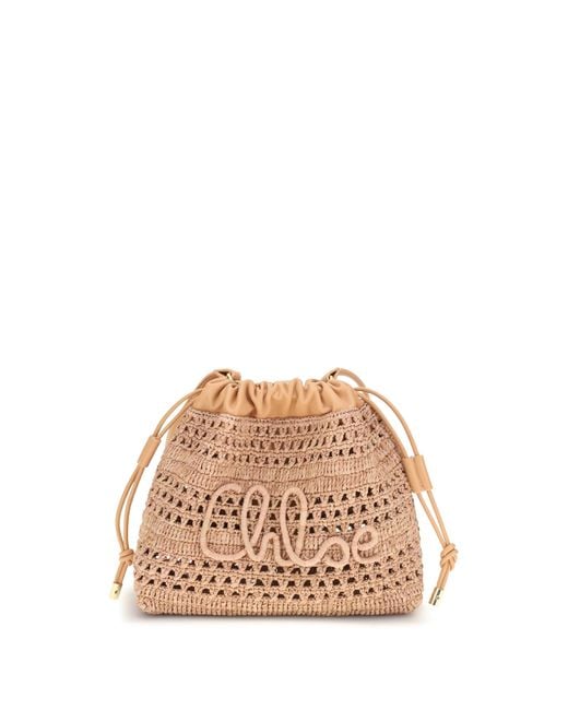 Chloé Natural Chloé Raffia Drawstring Shoulder Bag Summery