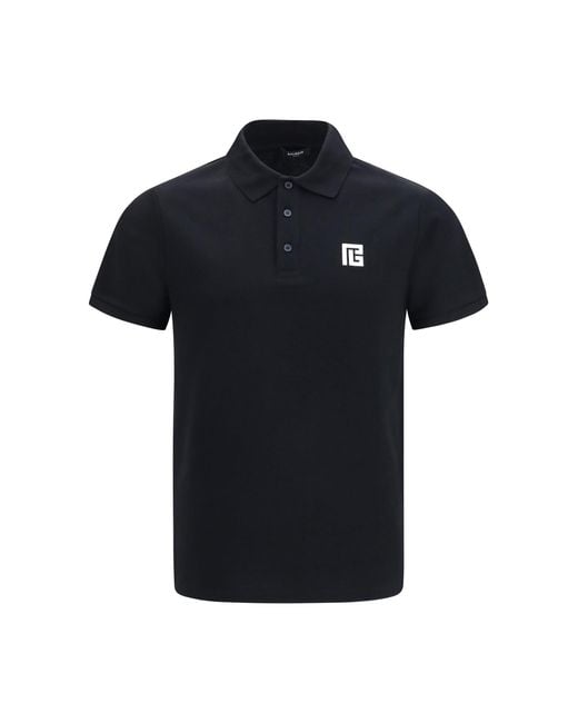 Balmain Black Polo Shirt Pb Embroidered for men