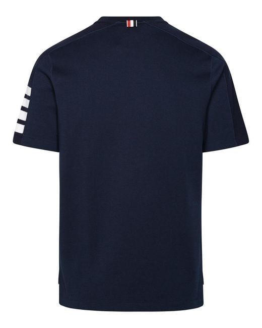 Thom Browne Blue Short-Sleeve Crew Neck T-Shirt With Bold Sleeve Stripes for men