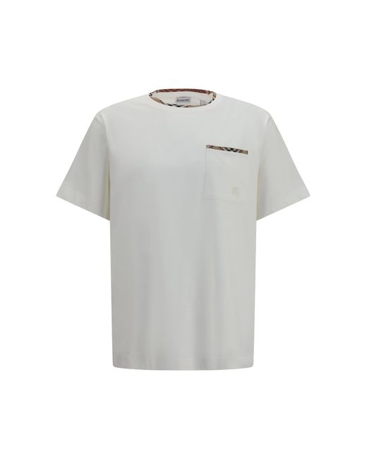 Burberry Gray Cotton T-Shirt With Check Trims for men
