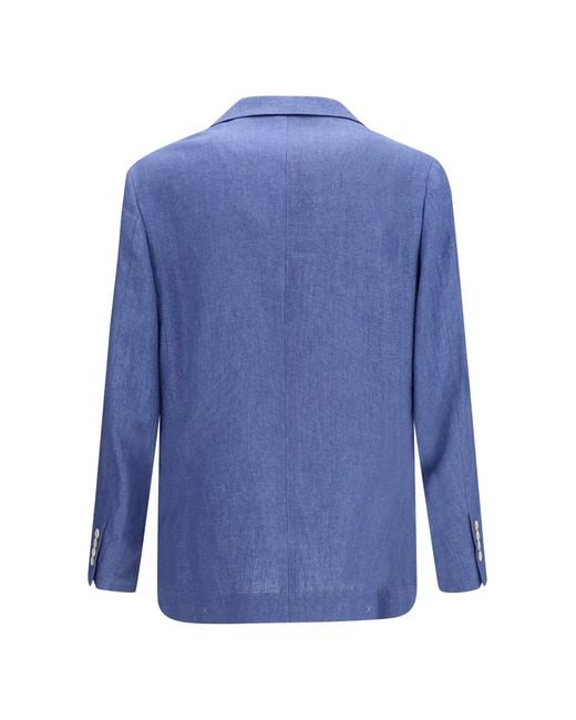 Brunello Cucinelli Blue Deconstructed Single-Breasted Jacket for men