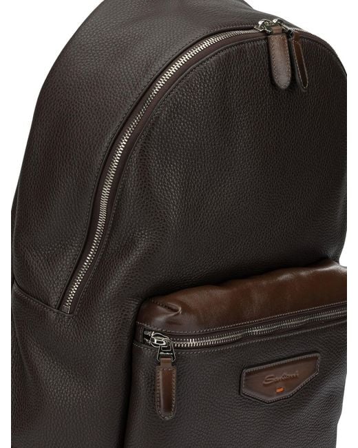 Santoni Black Casual Leather Backpack for men