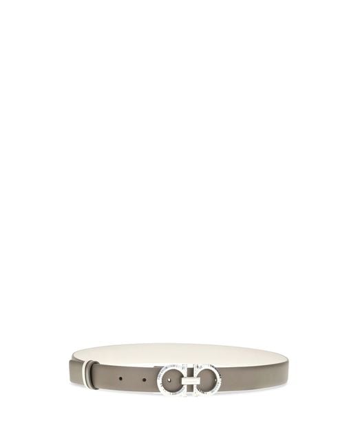 Ferragamo White Reversible And Adjustable Gancini Belt