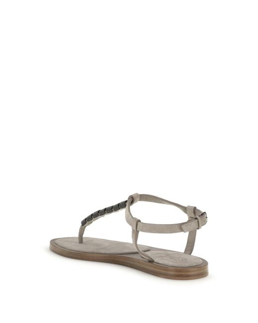 Brunello Cucinelli Natural Embellished Sandals