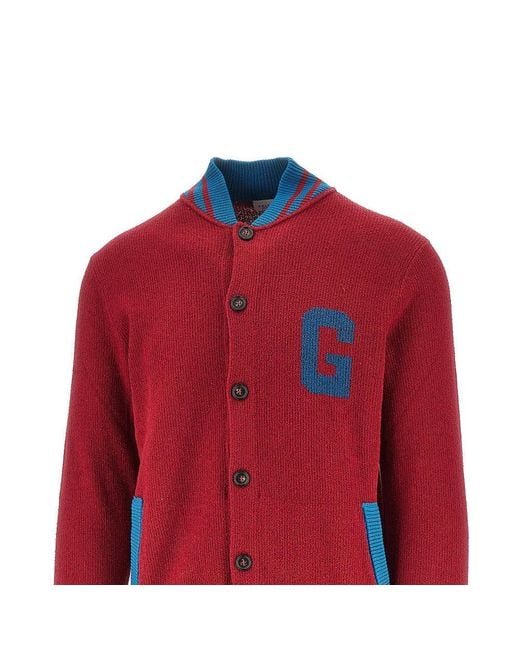 GALLIA KNIT Red Bouclé Cotton College Cardigan for men