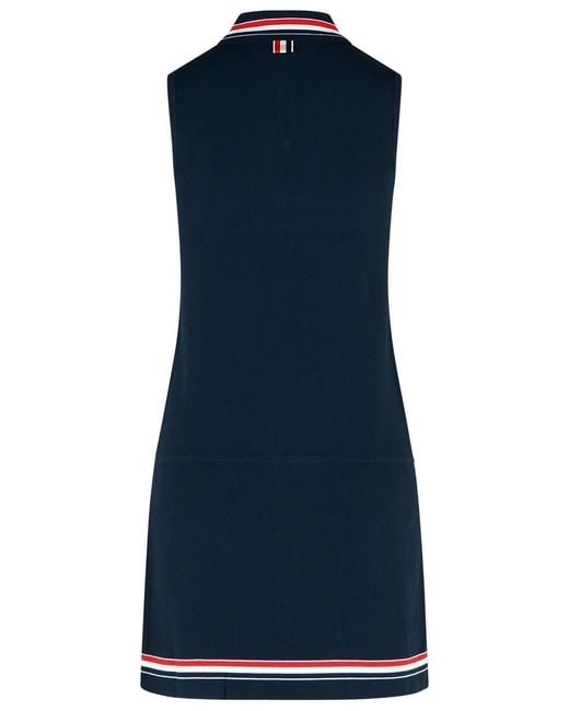 Thom Browne Blue Sleeveless Polo Collar Short Dress With Keyhole Detail