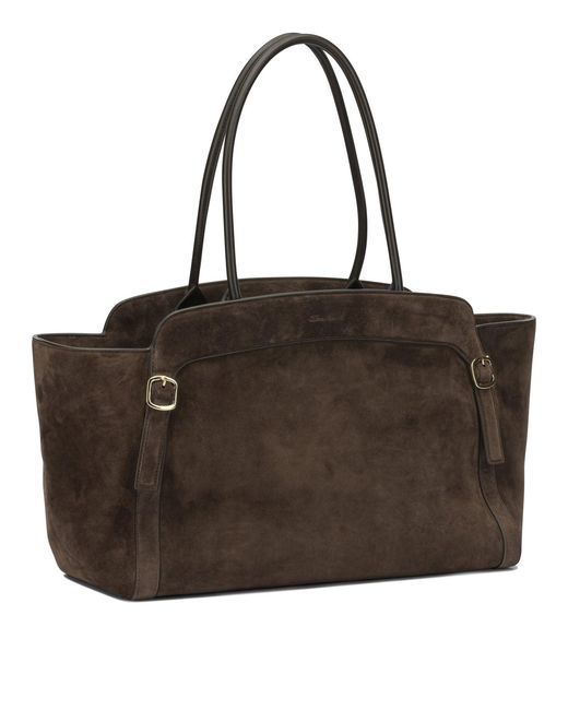 Santoni Brown Double Buckle Medium Shoulder Bag for men