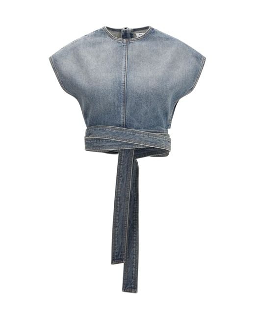 Alaïa Gray Alaïa Denim Belt Top
