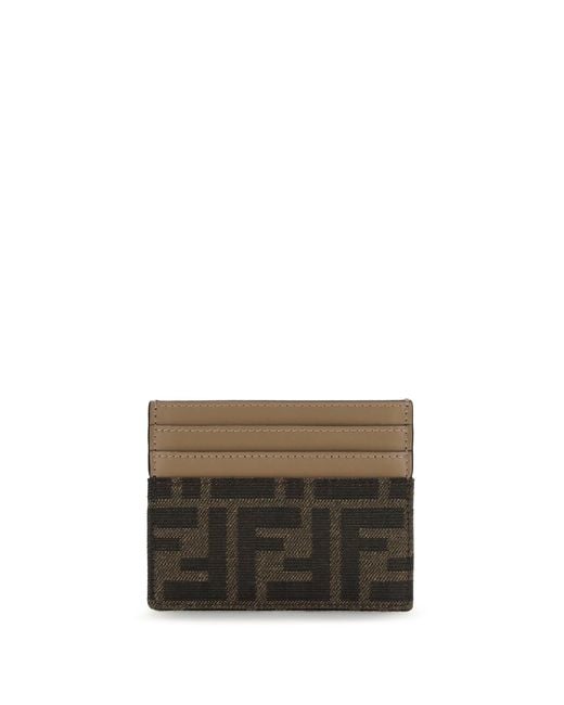 Fendi Gray Card Holder With Ff Jacquard Fabric