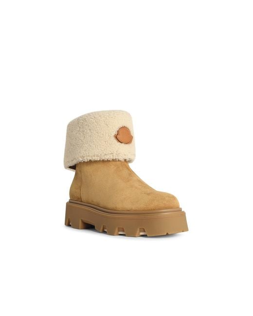 Moncler Natural 'Aurea' Suede Ankle Boots And Camel Shearling