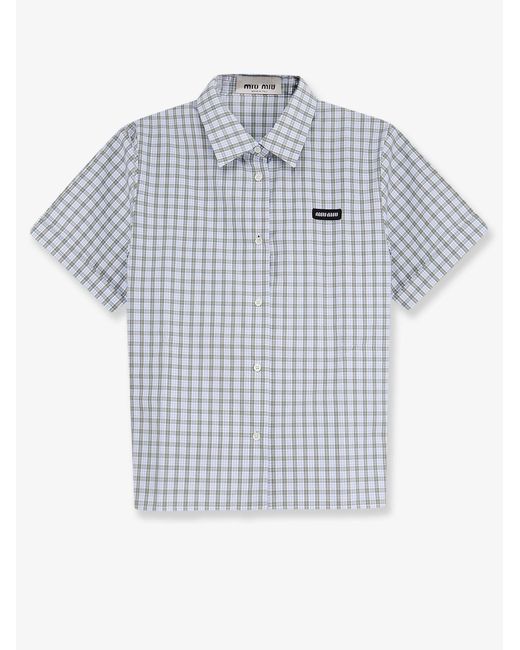 Miu Miu Blue Madras Cotton Shirt