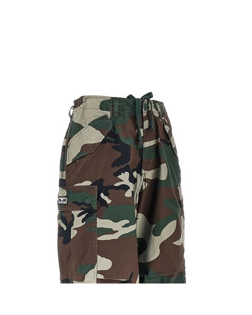 Obey Green Baggy Fit Camouflage Cotton Cargo Pants for men