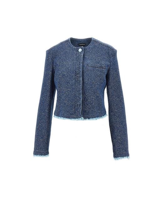 Emporio Armani Blue Buttoned Denim Cropped Jacket