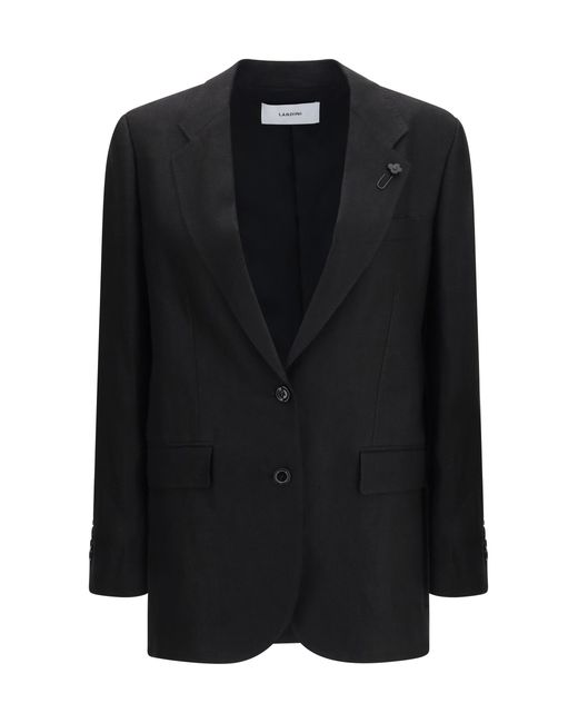 Lardini Black Blazer Double-Breasted Linen