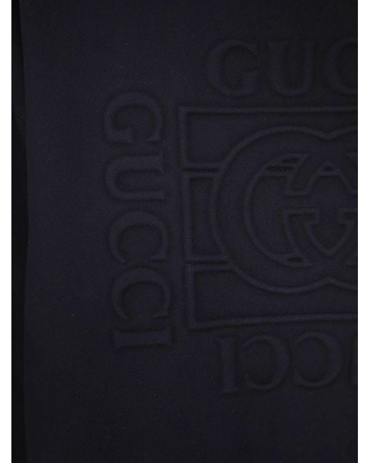 Gucci Blue Cotton Sweatshirt With Frontal Embossed Logo for men