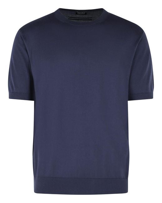 Zegna Blue Cotton T-Shirt for men
