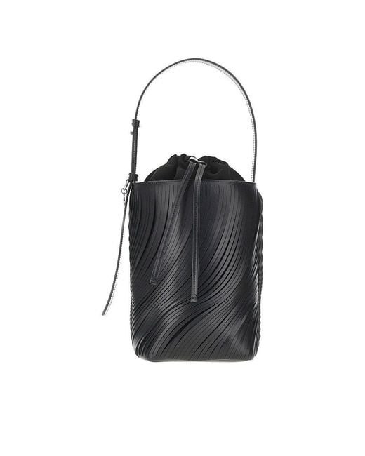 Emporio Armani Black Fringed Cut Leather Bucket Bag