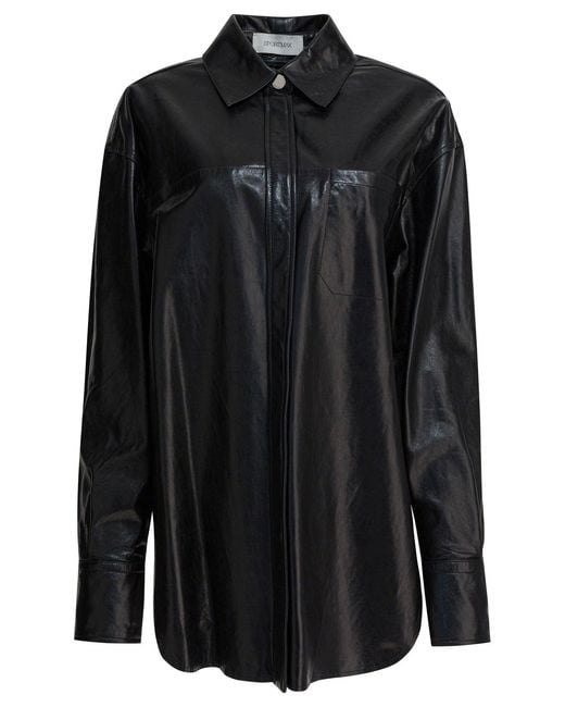 Women's Black Leather Shirt Shirts