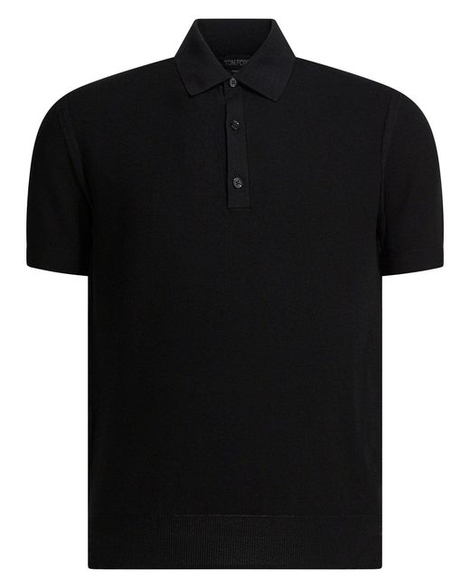 Tom Ford Black Silk And Cotton Pique Polo Shirt for men
