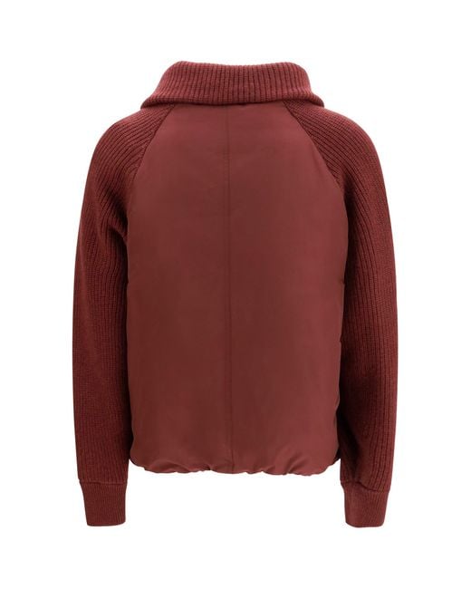 Brunello Cucinelli Red Down Jacket With Wool Sleeves
