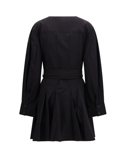 Ganni Black Short Shirt Dress With Belt
