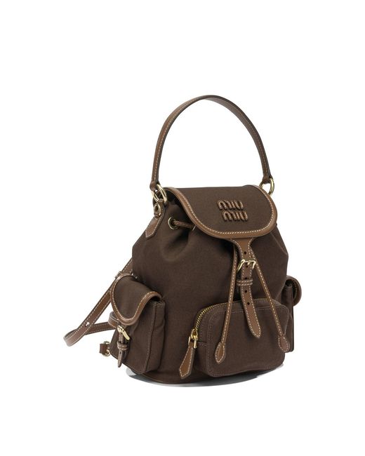 Miu Miu Brown Canvas And Leather Backpack