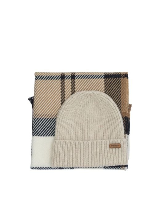 Barbour Natural "Pendle" Beanie And "Blair" Scarf Set