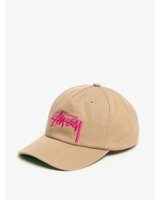 Stussy Pink Big Stock Mid Depth Cotton Baseball Hat for men